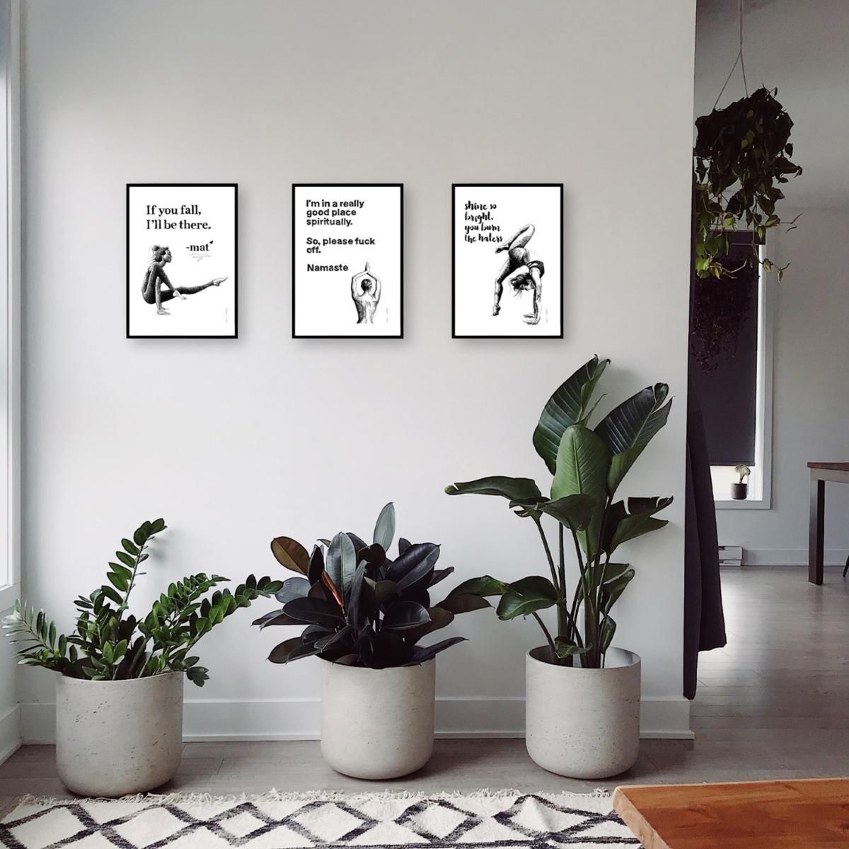 Black / White If You Fall, I Will Be There Inspirational Yoga Art Print: Woman Practicing On Her Yoga Mat Awol – image 7