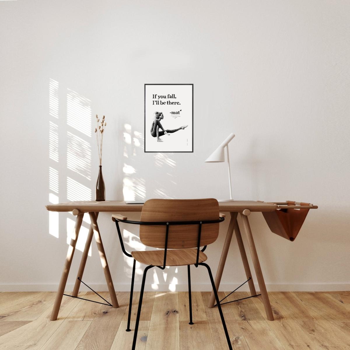 Black / White If You Fall, I Will Be There Inspirational Yoga Art Print: Woman Practicing On Her Yoga Mat Awol – image 8