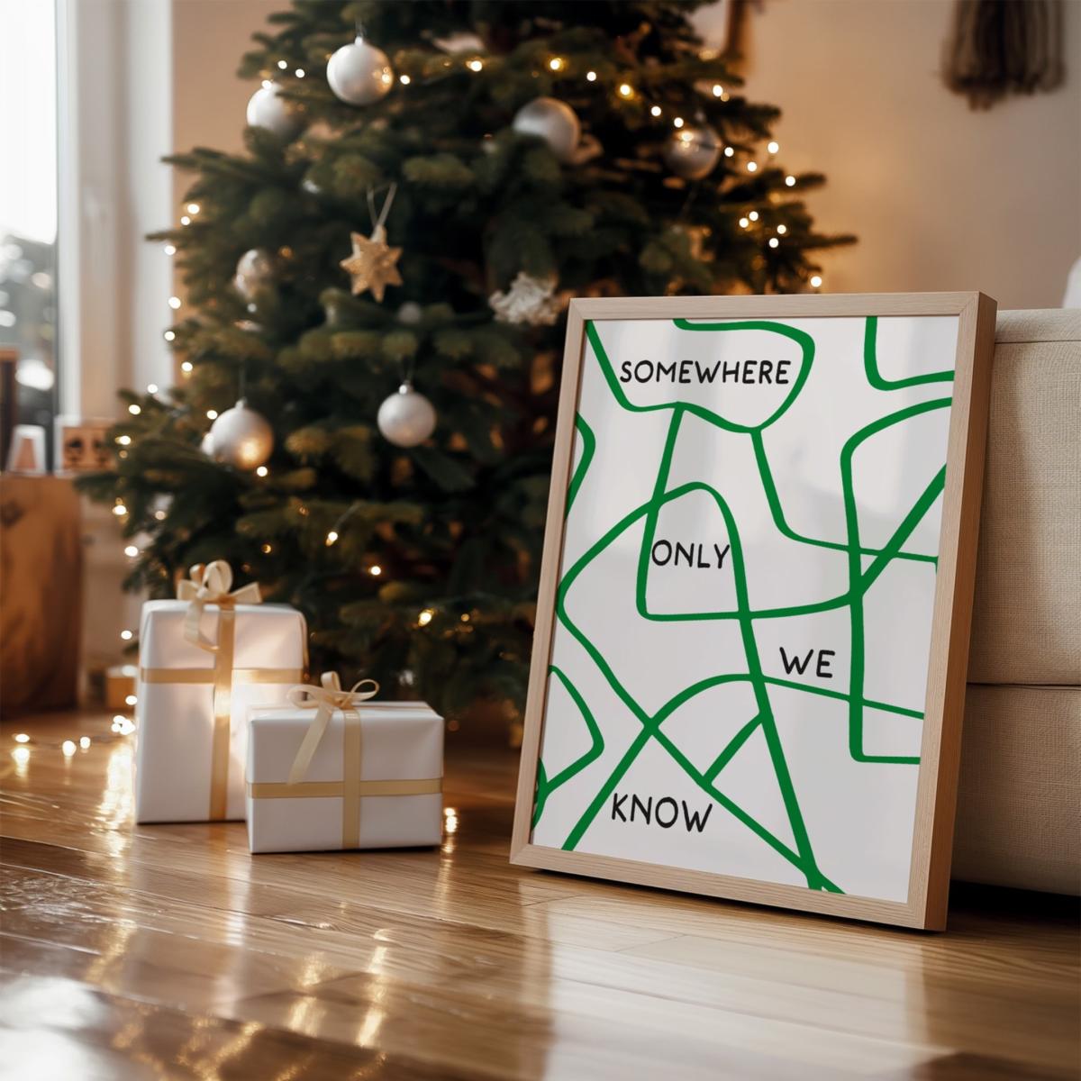 Black / Green Somewhere Only We Know Retro Music Lyric Christmas Giclée Art Print | A3 | 297 X 420Mm | Fanclub – image 2