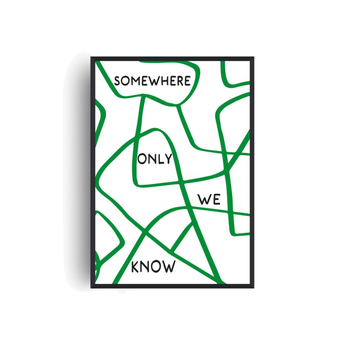 Black / Green Somewhere Only We Know Retro Music Lyric Christmas Giclée Art Print | A3 | 297 X 420Mm | Fanclub – image 1