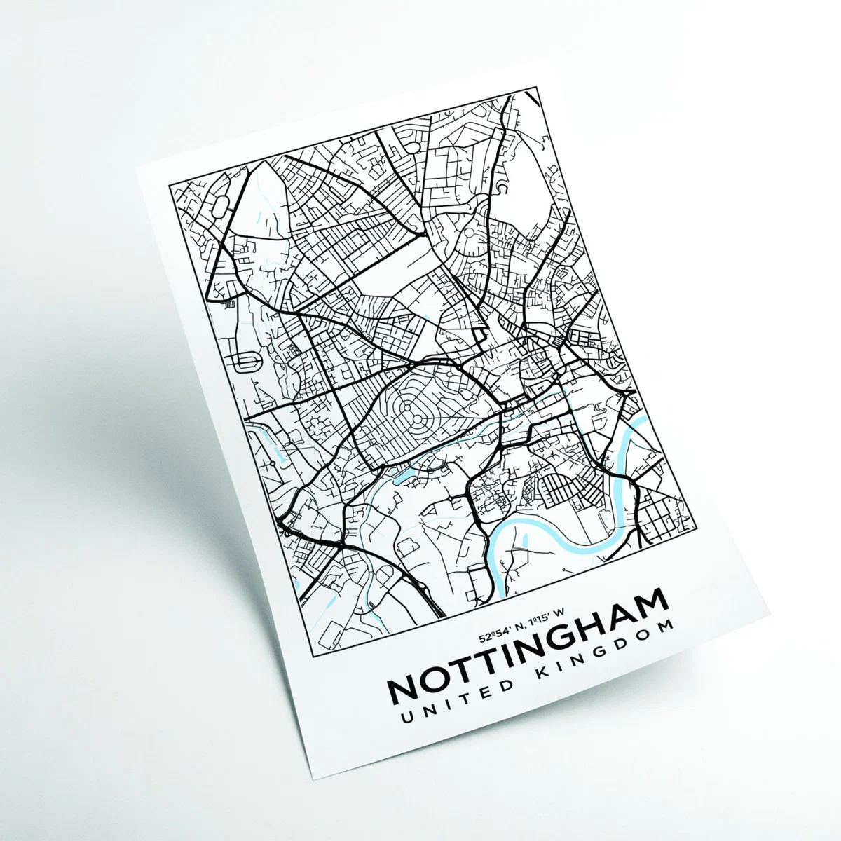 Black Map Of Nottingham United Kingdom A3 297 X 420Mm Stanley Print House – image 2