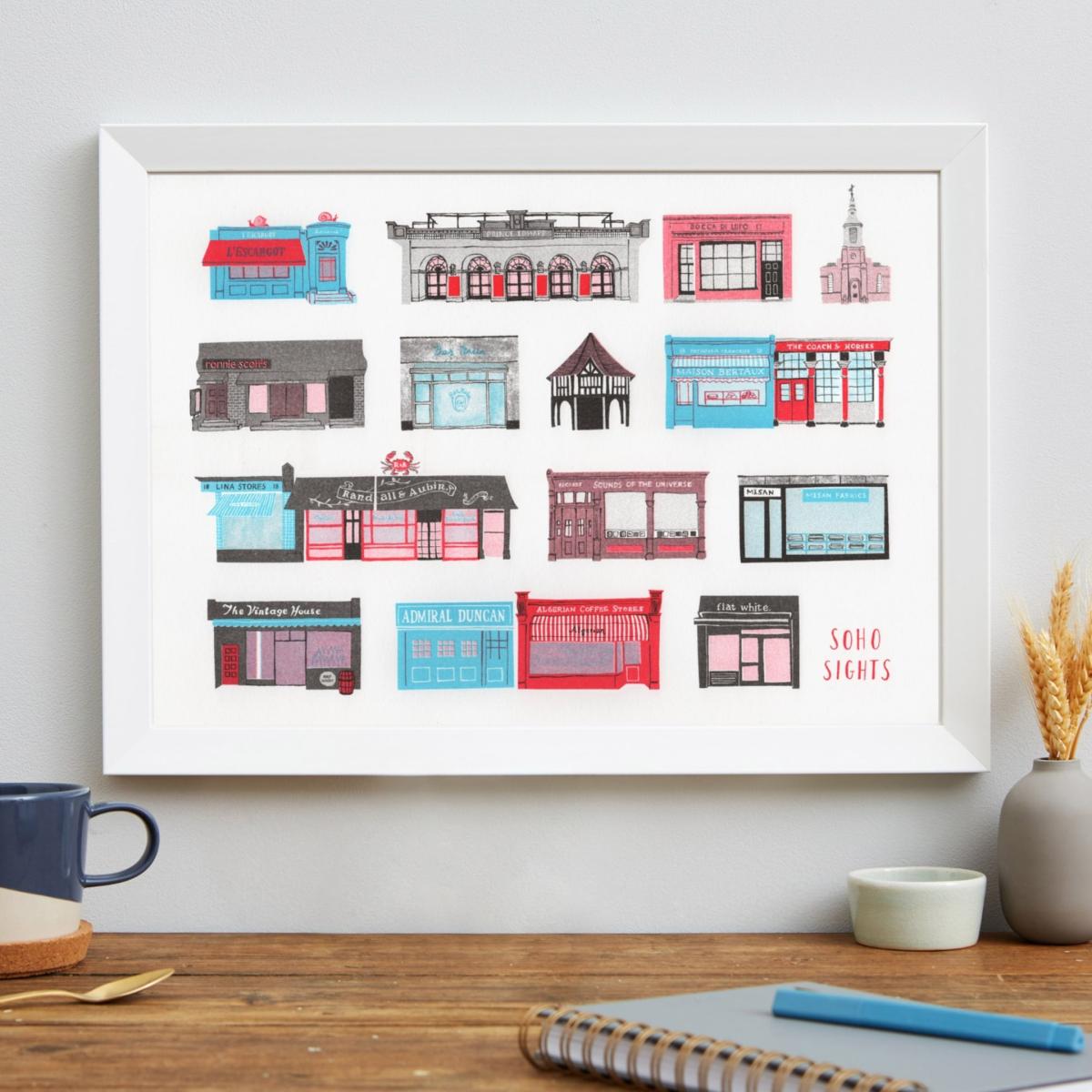 Blue / Black / Red Soho Sights Risograph Print A3 297 X 420Mm Rosa & Clara Designs – image 2