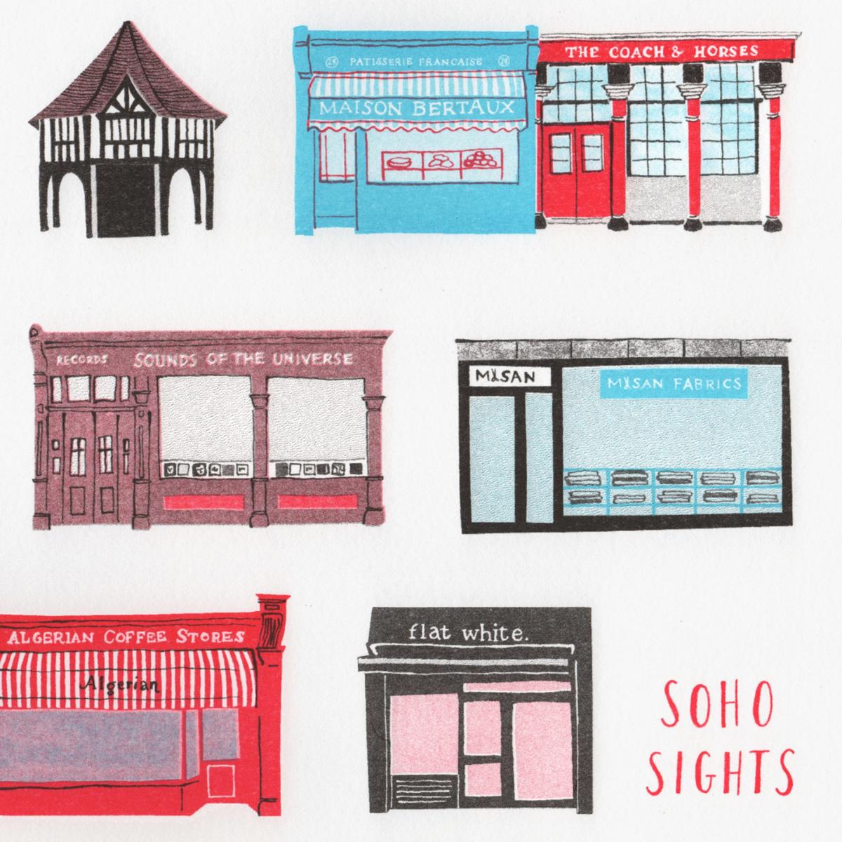 Blue / Black / Red Soho Sights Risograph Print A3 297 X 420Mm Rosa & Clara Designs – image 3