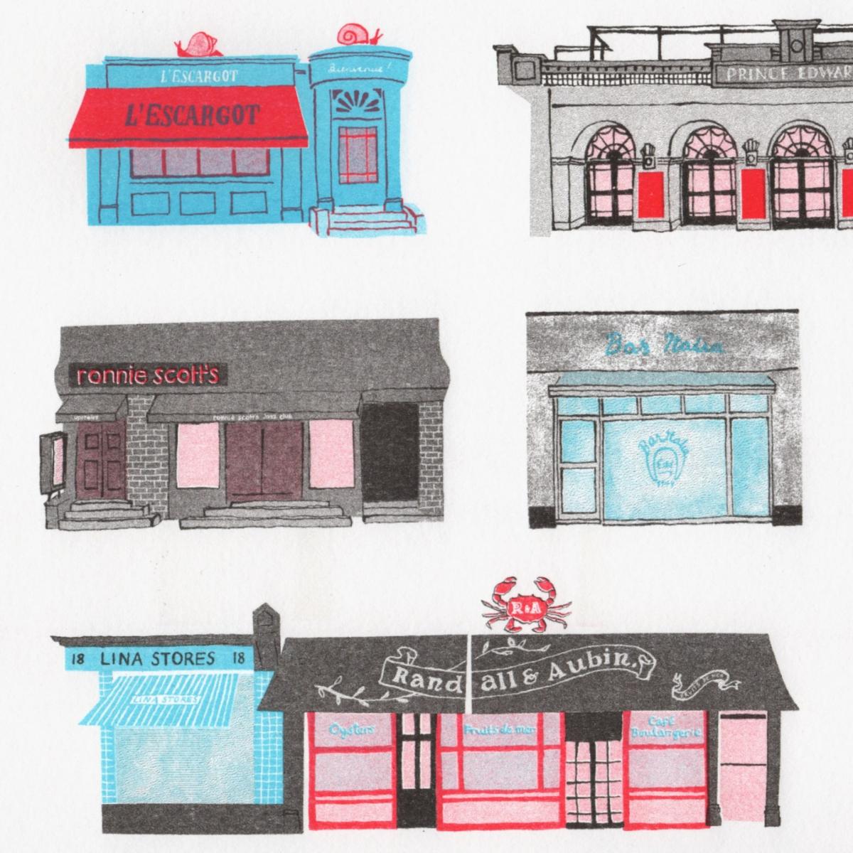 Blue / Black / Red Soho Sights Risograph Print A3 297 X 420Mm Rosa & Clara Designs – image 4