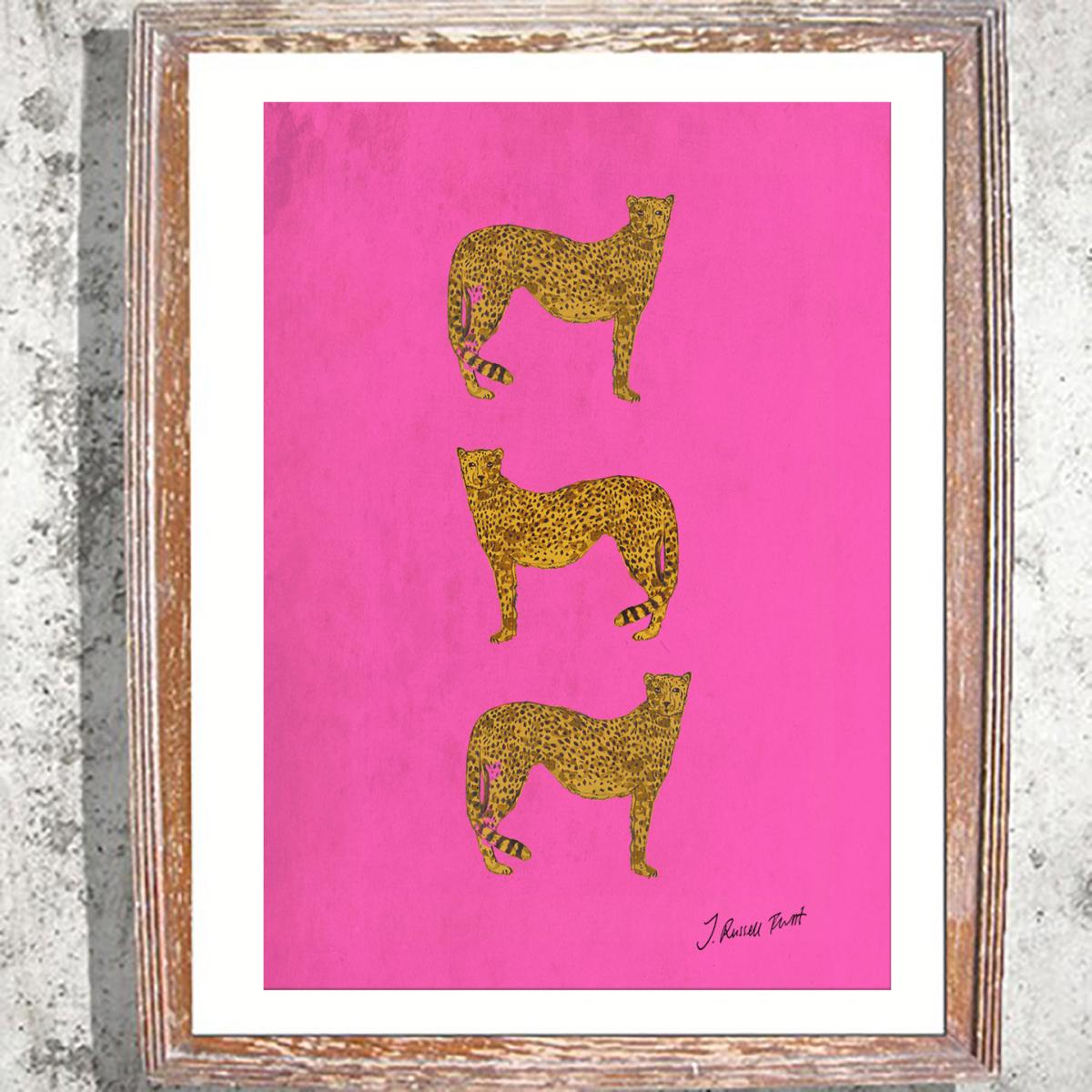 Pink / Purple "Three Cheetah" Signed Print Jessica Russell Flint – image 2