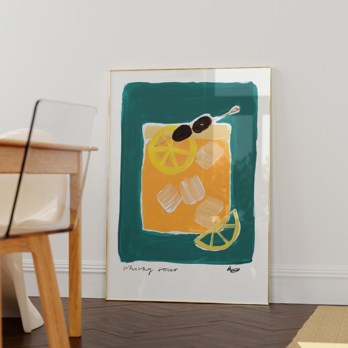 Blue Whisky Sour Hand Painted Art Print - A2 | Natalie Cass Art – image 2
