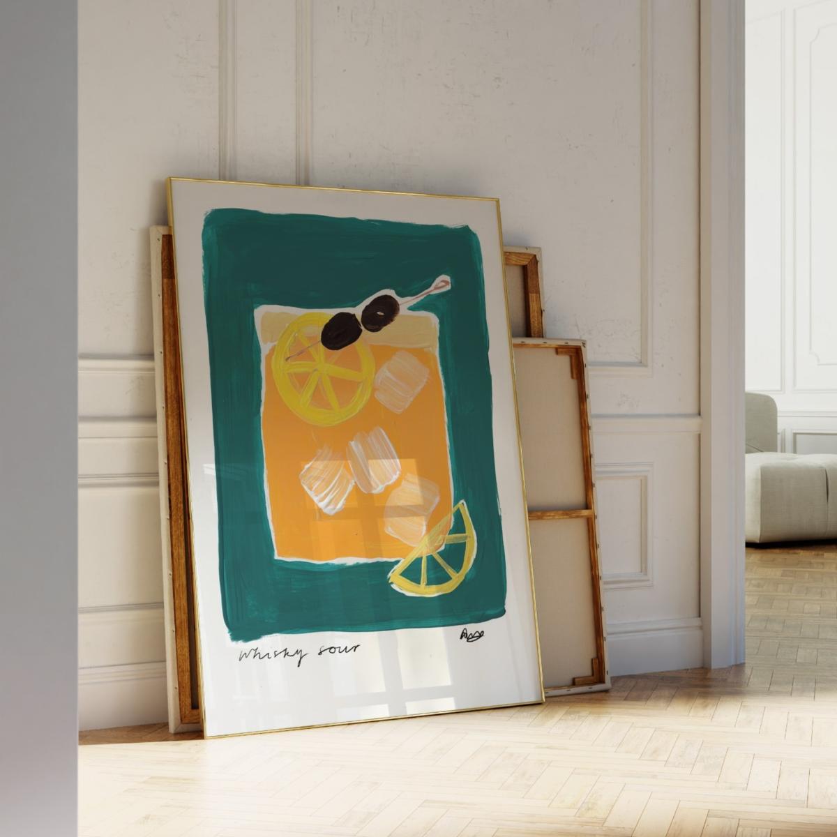 Blue Whisky Sour Hand Painted Art Print - A2 | Natalie Cass Art – image 3