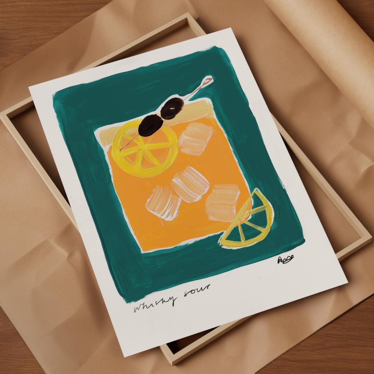 Blue Whisky Sour Hand Painted Art Print - A2 | Natalie Cass Art – image 4