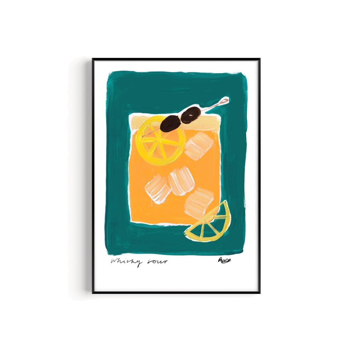 Blue Whisky Sour Hand Painted Art Print - A2 | Natalie Cass Art – image 1