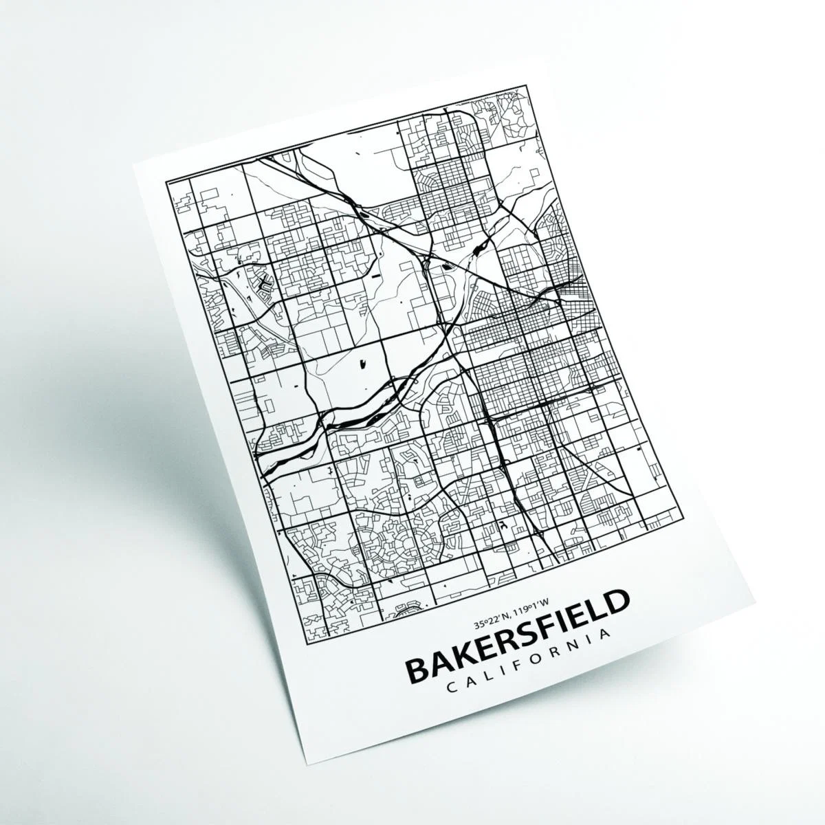 Black Map Of Bakersfield A1 594 X 841Mm Stanley Print House – image 2