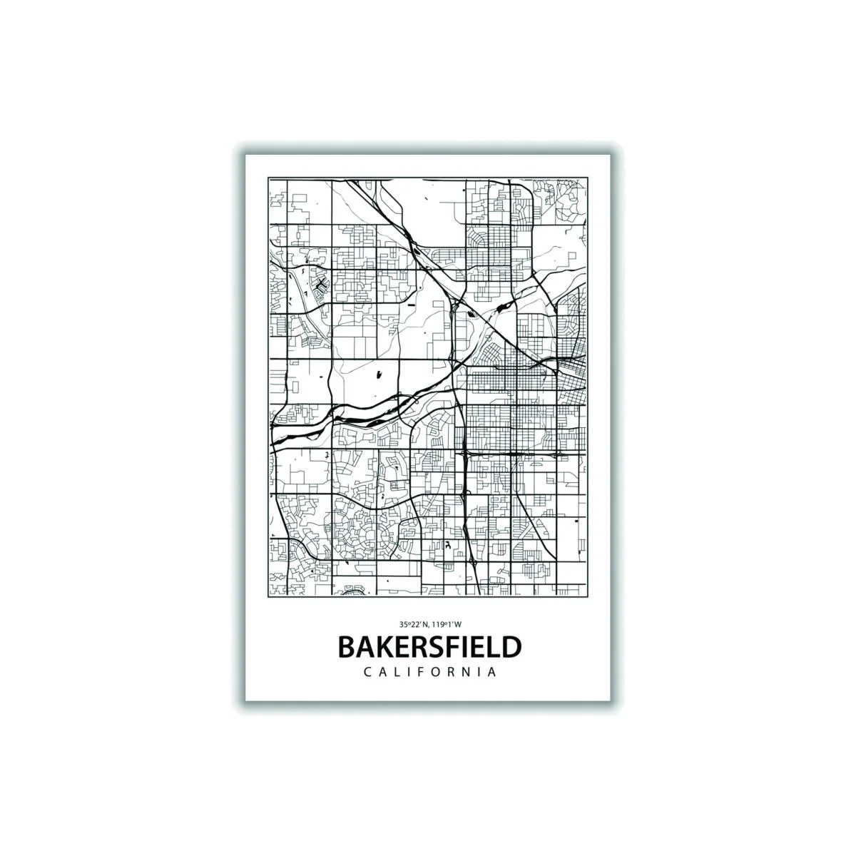 Black Map Of Bakersfield A1 594 X 841Mm Stanley Print House – image 1