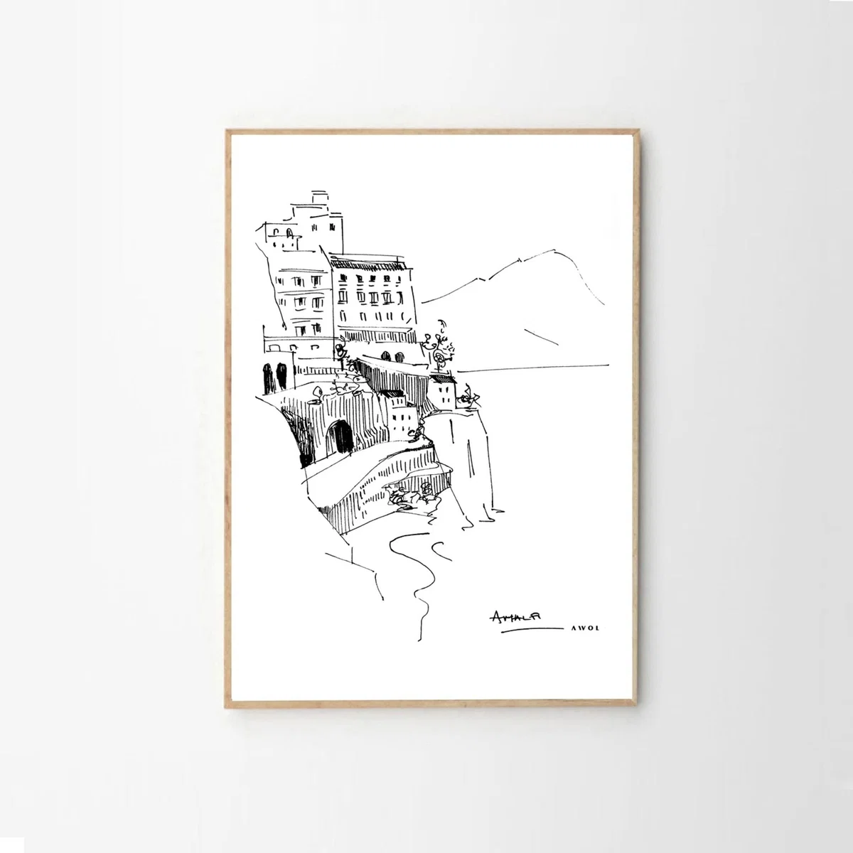 Black / White Amalfi Coast Art Print: Italian Landscape, Overlooking The Tyrrhenian Sea Awol – image 12