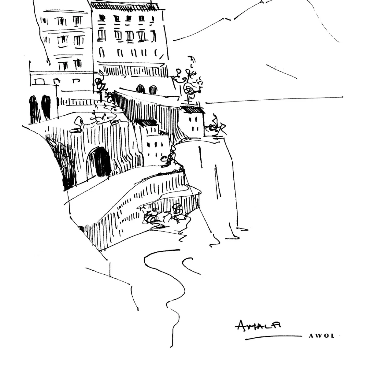 Black / White Amalfi Coast Art Print: Italian Landscape, Overlooking The Tyrrhenian Sea Awol – image 13