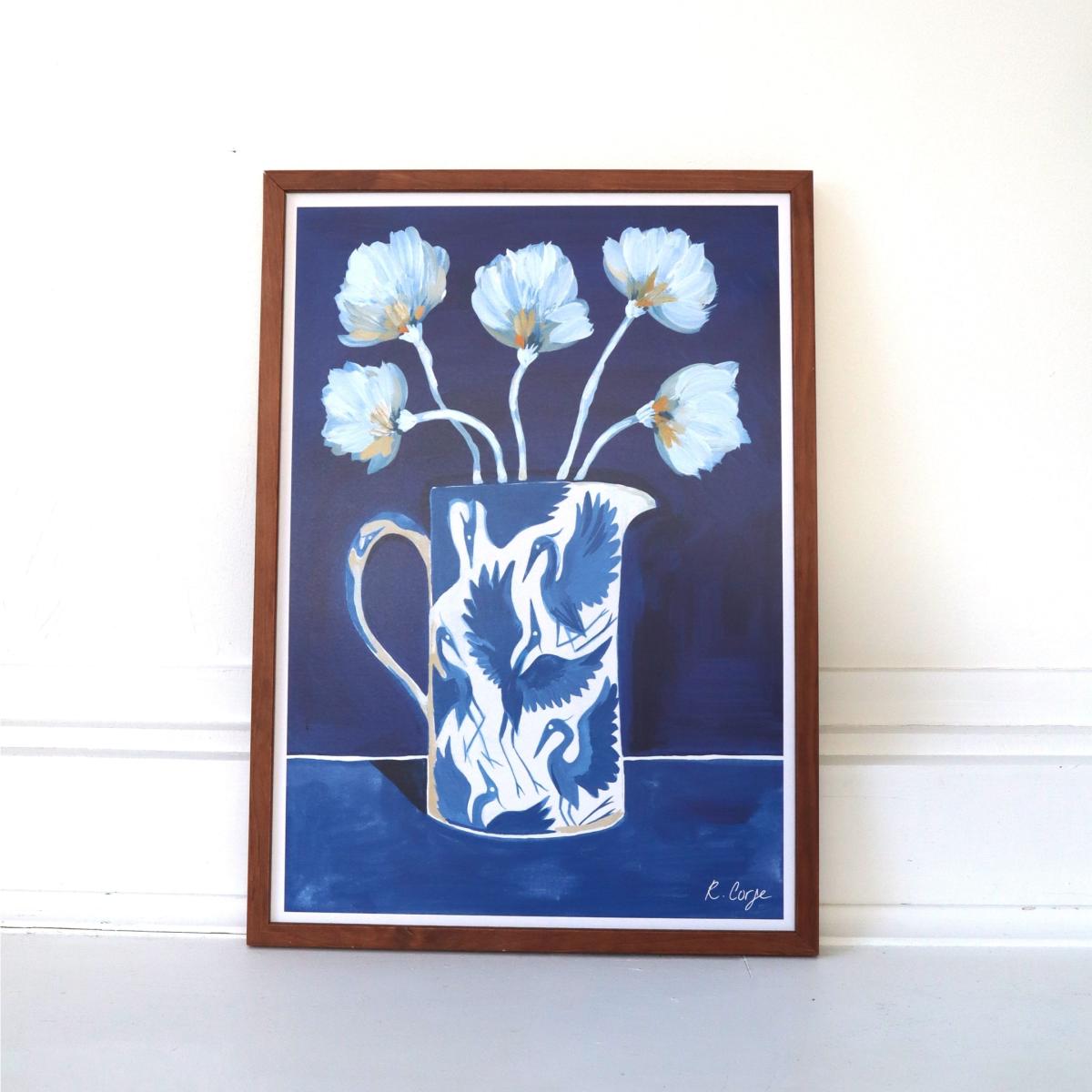 Blue / White A2 - Herons On Jug 01 Recycled Paper Art Print, Blue One Size Rosanna Corfe – image 2