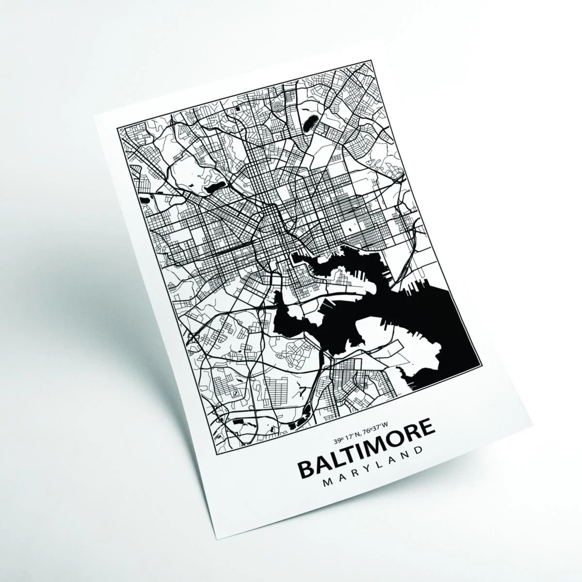 Black Map Of Baltimore Maryland A4 210 X 297Mm Stanley Print House – image 2