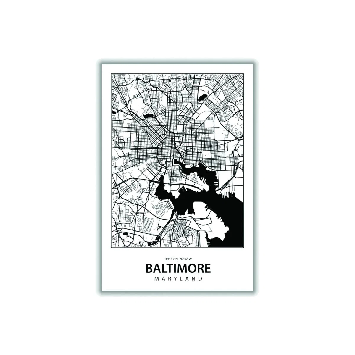 Black Map Of Baltimore Maryland A4 210 X 297Mm Stanley Print House – image 1