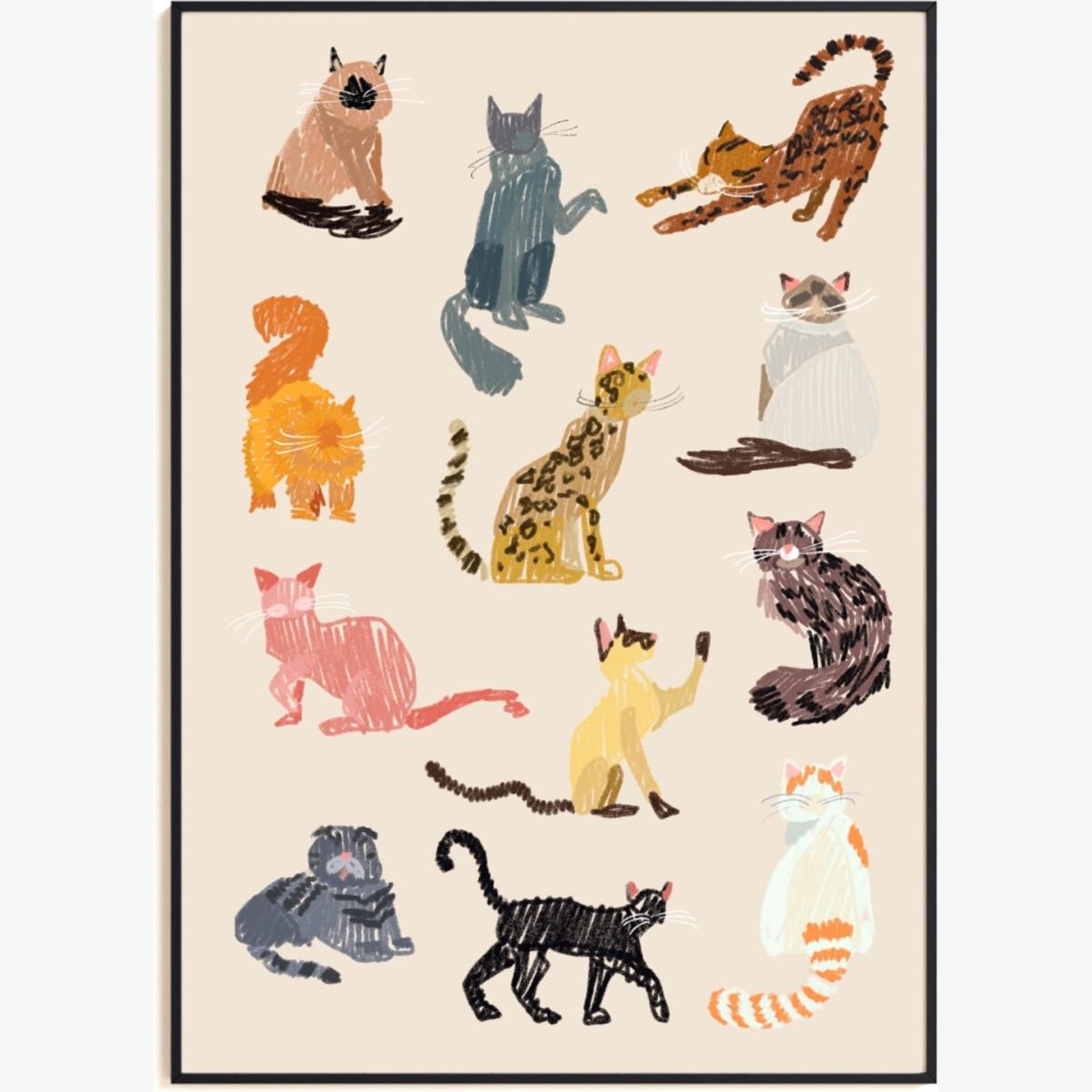Neutrals Cat Art Print - A2 Natalie Cass Art – image 1