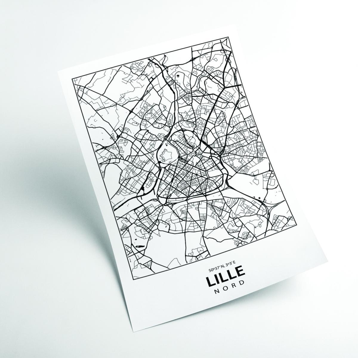 Black Map Of Lille A4 210 X 297Mm Stanley Print House – image 2