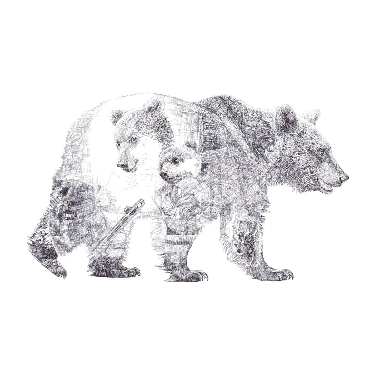 Black Mummy Bear & Baby Bear Limited Edition Print Jane Lee Mccracken