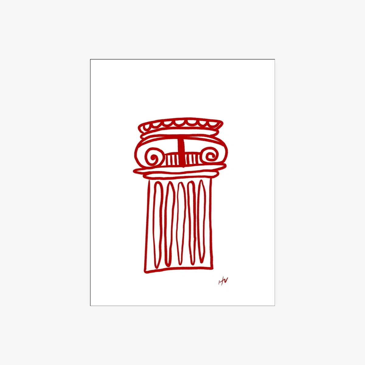 Red / White Greek Column Print Hannah Via Art – image 1