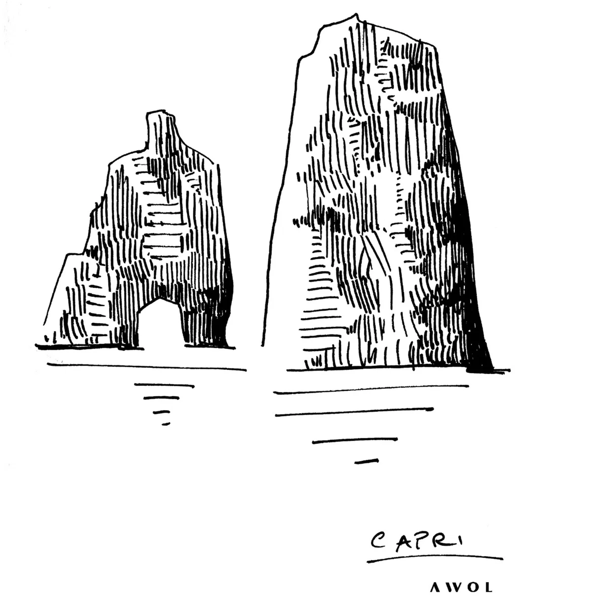 Black / White Iconic Capri: Hand-Drawn Pen And Ink Landscape Drawing Awol – image 4