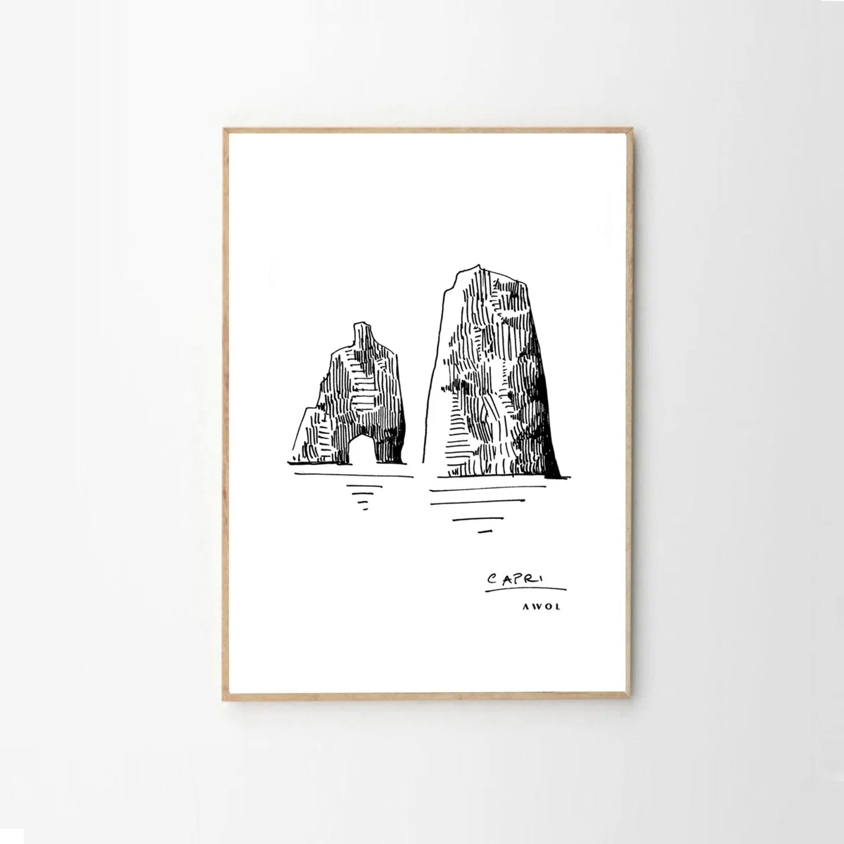 Black / White Iconic Capri: Hand-Drawn Pen And Ink Landscape Drawing Awol – image 10