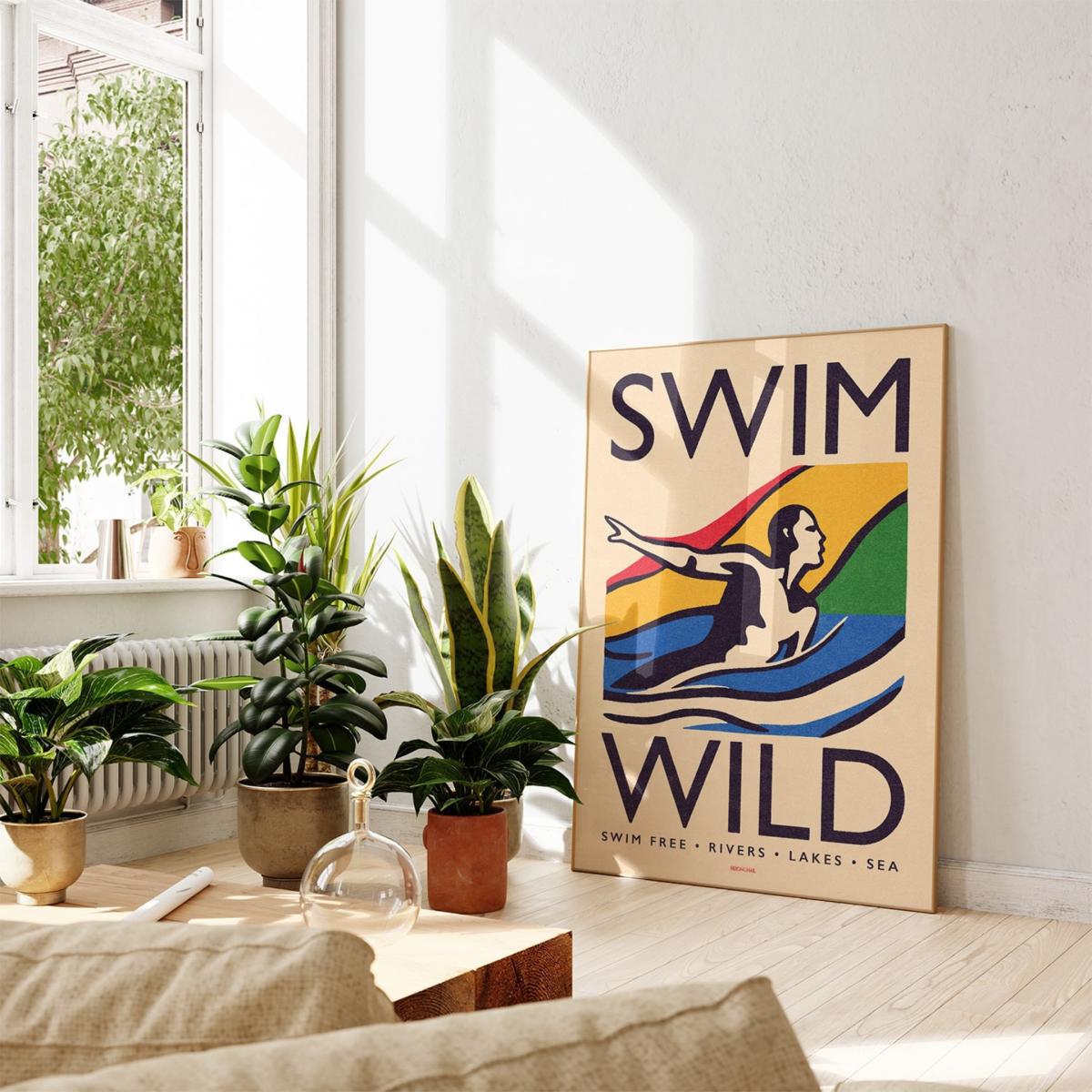 Swim Wild - Wild Swimming Print - White - A3 A3 297 X 420Mm Reign & Hail – image 2