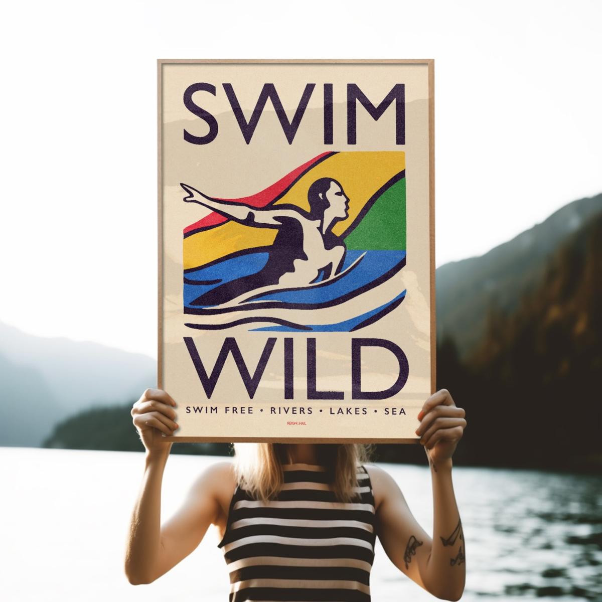 Swim Wild - Wild Swimming Print - White - A3 A3 297 X 420Mm Reign & Hail – image 3