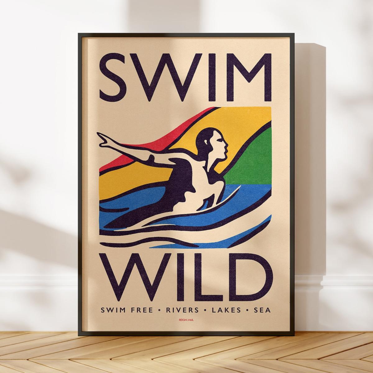 Swim Wild - Wild Swimming Print - White - A3 A3 297 X 420Mm Reign & Hail – image 4