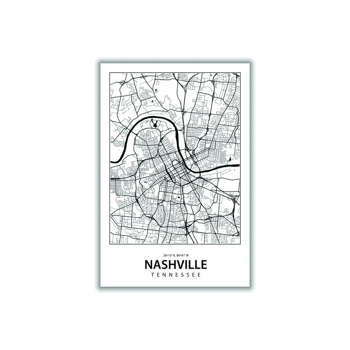 Black Map Of Nashville A1 594 X 841Mm Stanley Print House – image 1