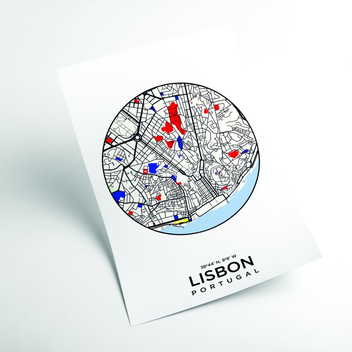 Black Map Of Lisbon Portugal A4 210 X 297Mm Stanley Print House – image 2