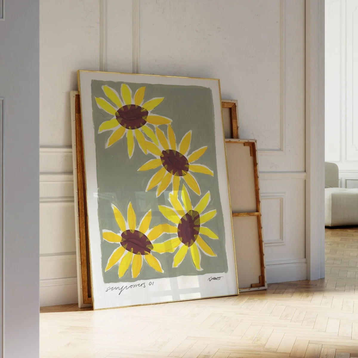 Neutrals / Yellow / Orange Sunflowers Hand Painted Art Print - A2 | Natalie Cass Art – image 2