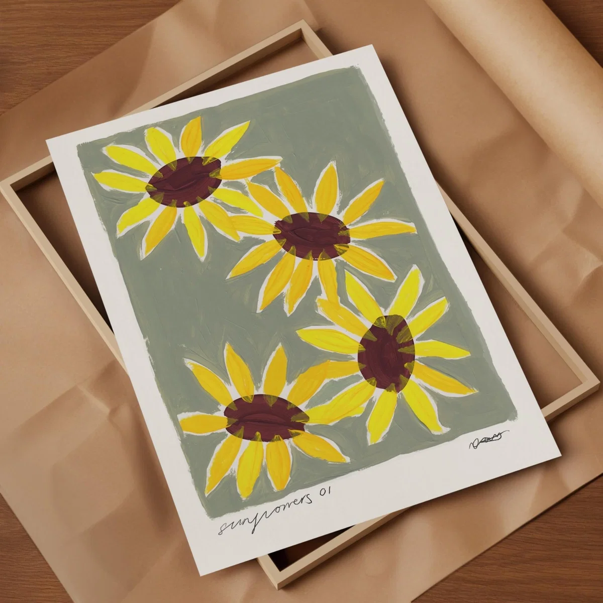 Neutrals / Yellow / Orange Sunflowers Hand Painted Art Print - A2 | Natalie Cass Art – image 3