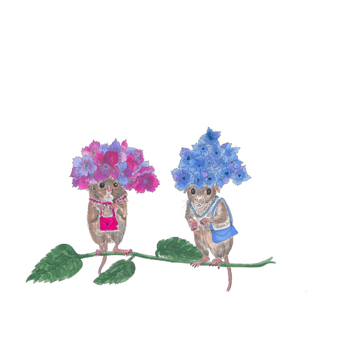 Pink / Purple Hydrangea Mice A4 210 X 297Mm Abigail Hardie Home