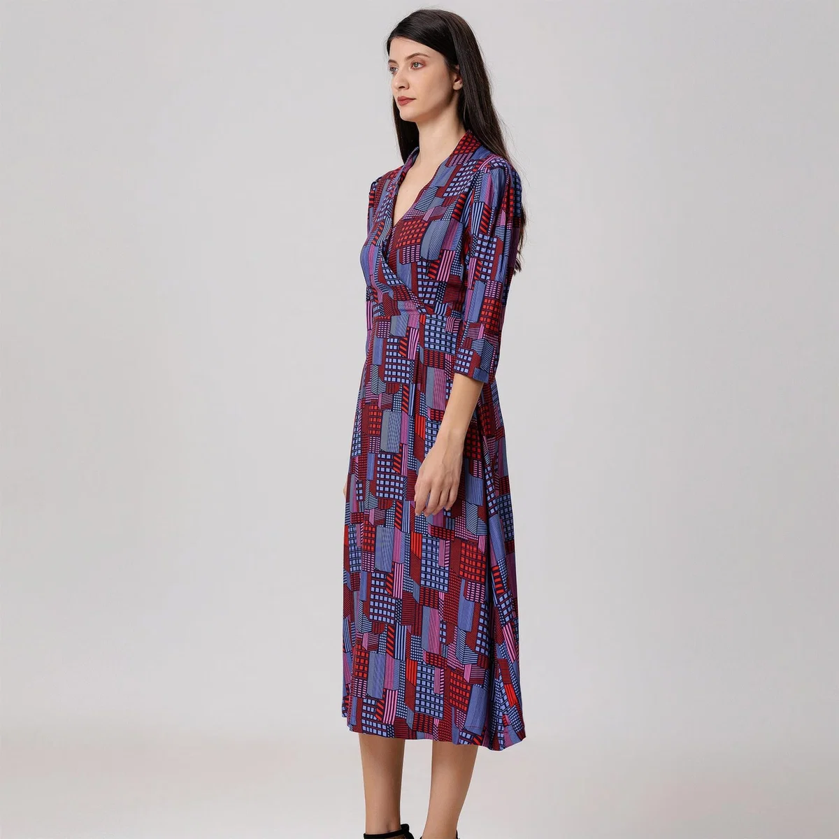Women's Graphic Print V Neckline Midi Wrap Dress | Extra Large | Smart and Joy – image 4