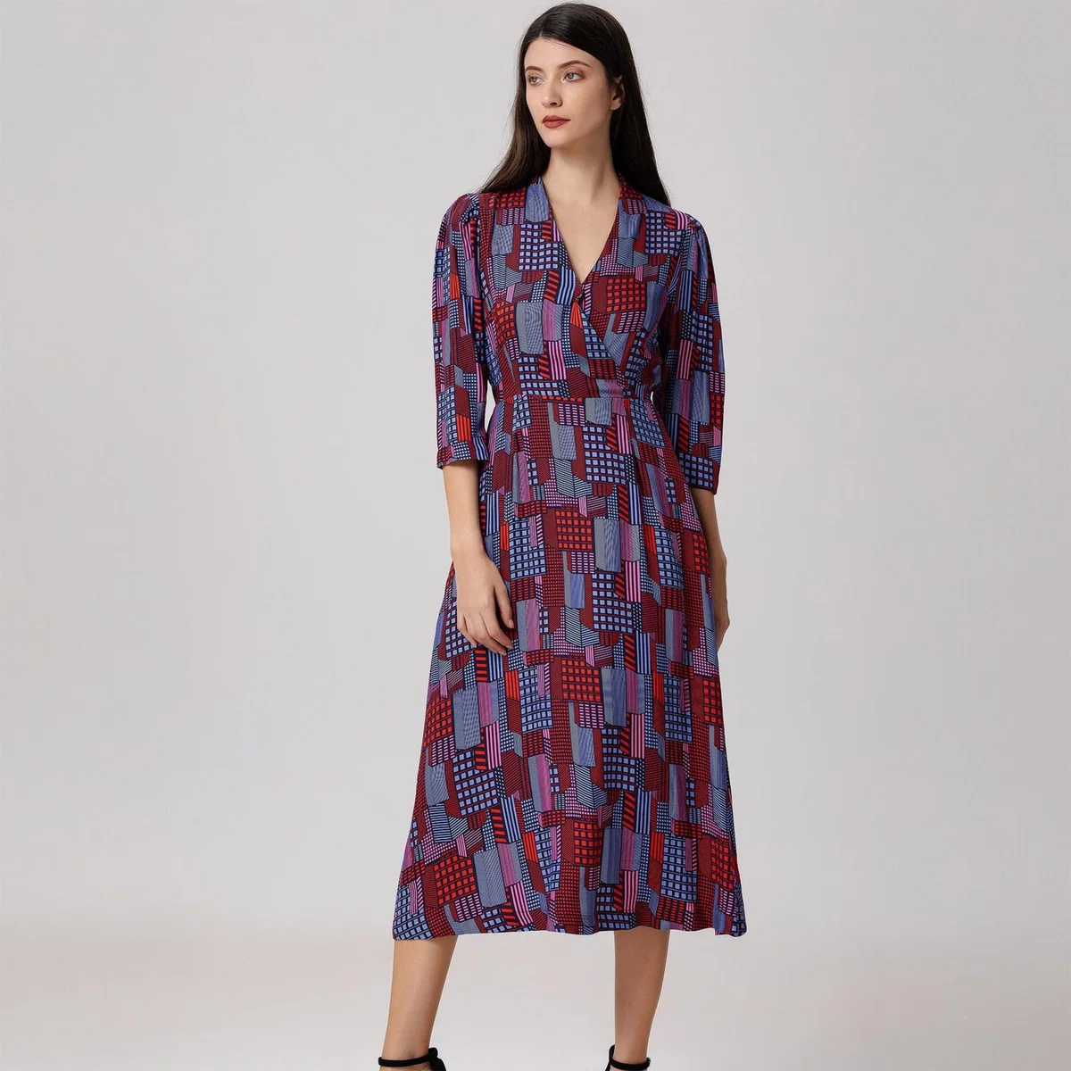 Women's Graphic Print V Neckline Midi Wrap Dress | Extra Large | Smart and Joy – image 5
