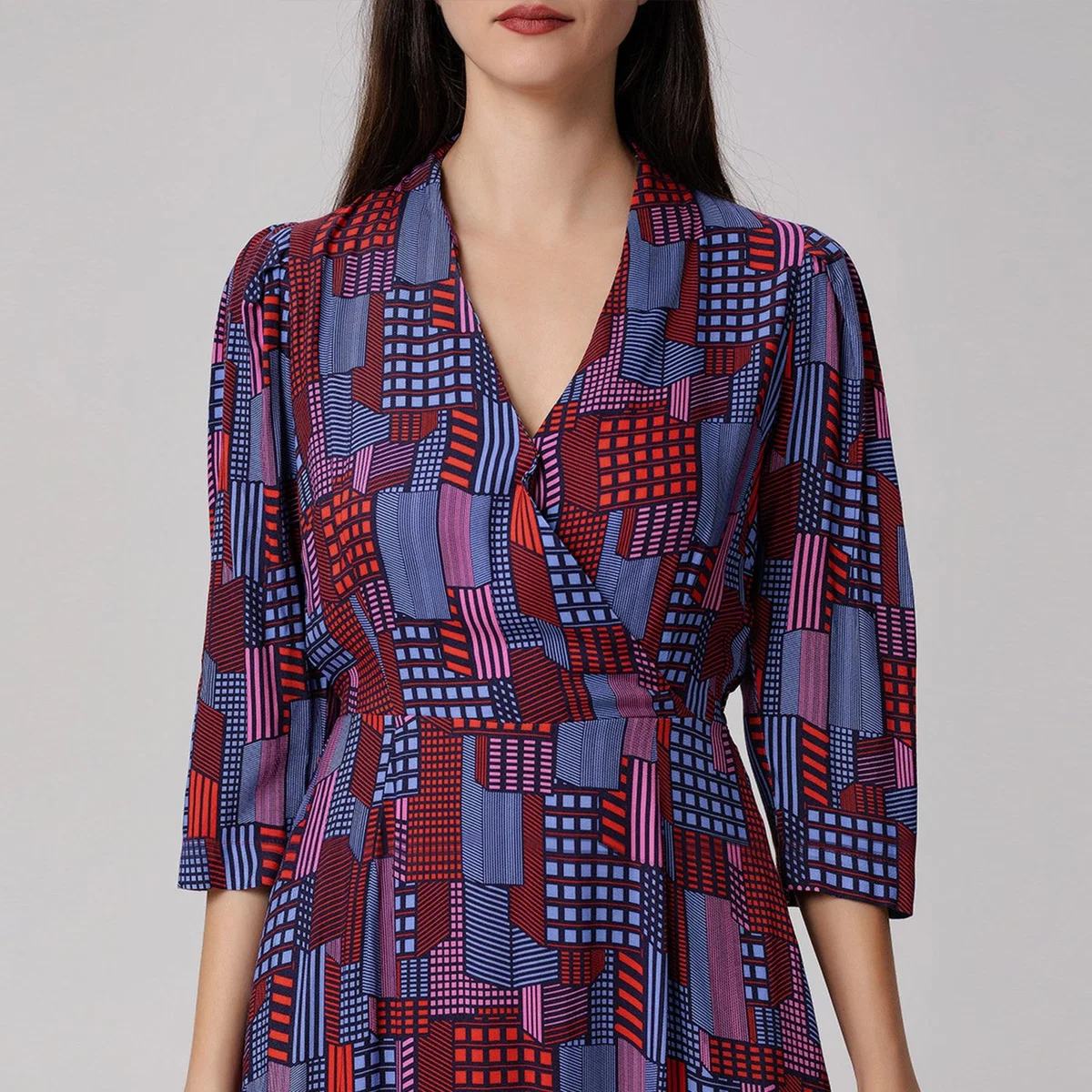 Women's Graphic Print V Neckline Midi Wrap Dress | Extra Large | Smart and Joy – image 6