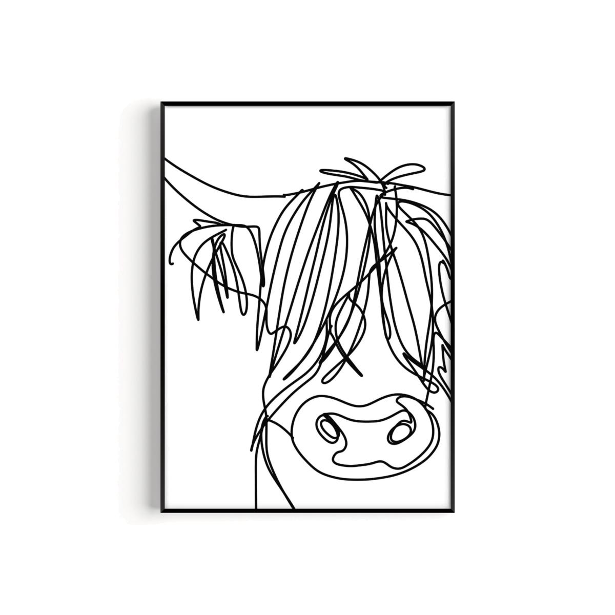 Black / White Highland Cow Art Print - A2 | A2 | 420 X 594Mm | Natalie Cass Art – image 1