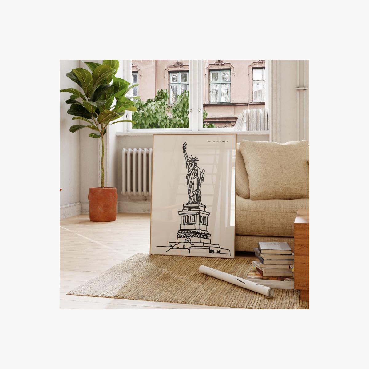 Black / White Statue Of Liberty Art Print - A3 | A3 | 297 X 420Mm | Natalie Cass Art – image 1