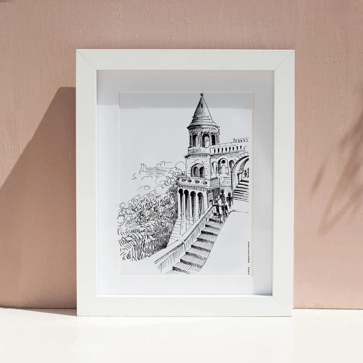 Black / White Budapest Castle Hand-Drawn Art Print - Capturing Hungary's Majestic Beauty Awol – image 2