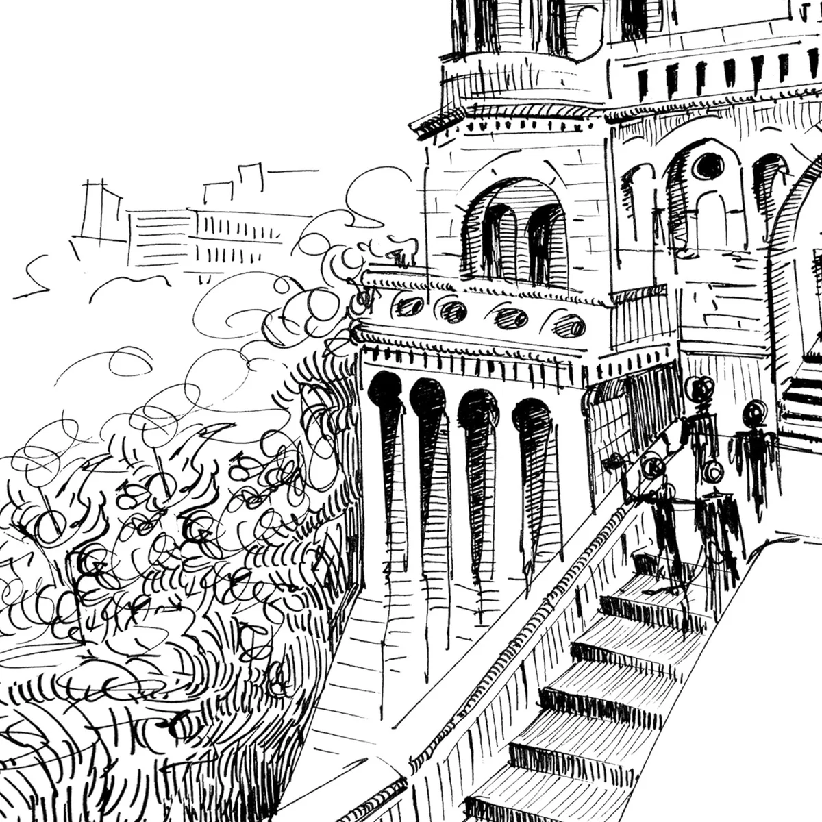 Black / White Budapest Castle Hand-Drawn Art Print - Capturing Hungary's Majestic Beauty Awol – image 6
