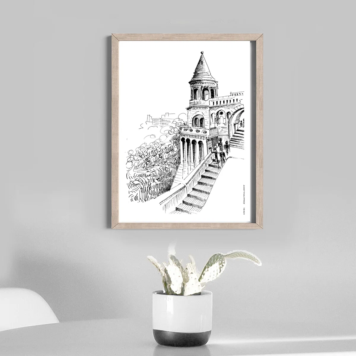 Black / White Budapest Castle Hand-Drawn Art Print - Capturing Hungary's Majestic Beauty Awol – image 8