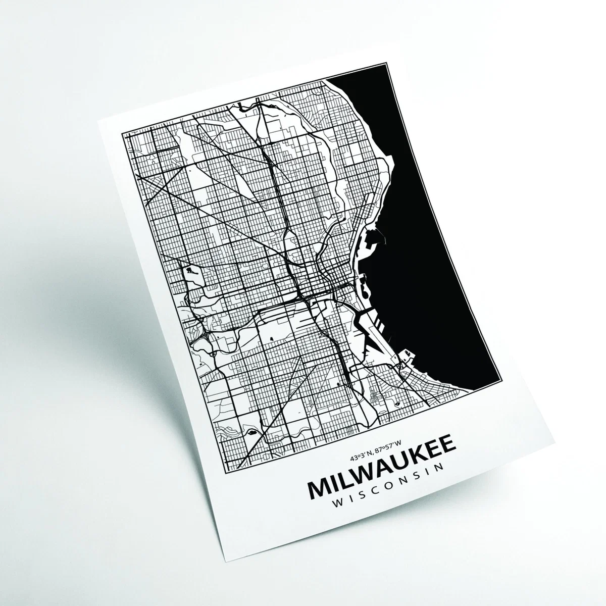 Black Map Of Milwaukee A2 420 X 594Mm Stanley Print House – image 2