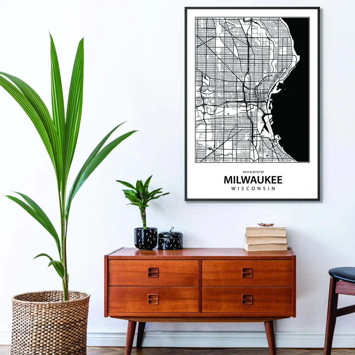 Black Map Of Milwaukee A2 420 X 594Mm Stanley Print House – image 3