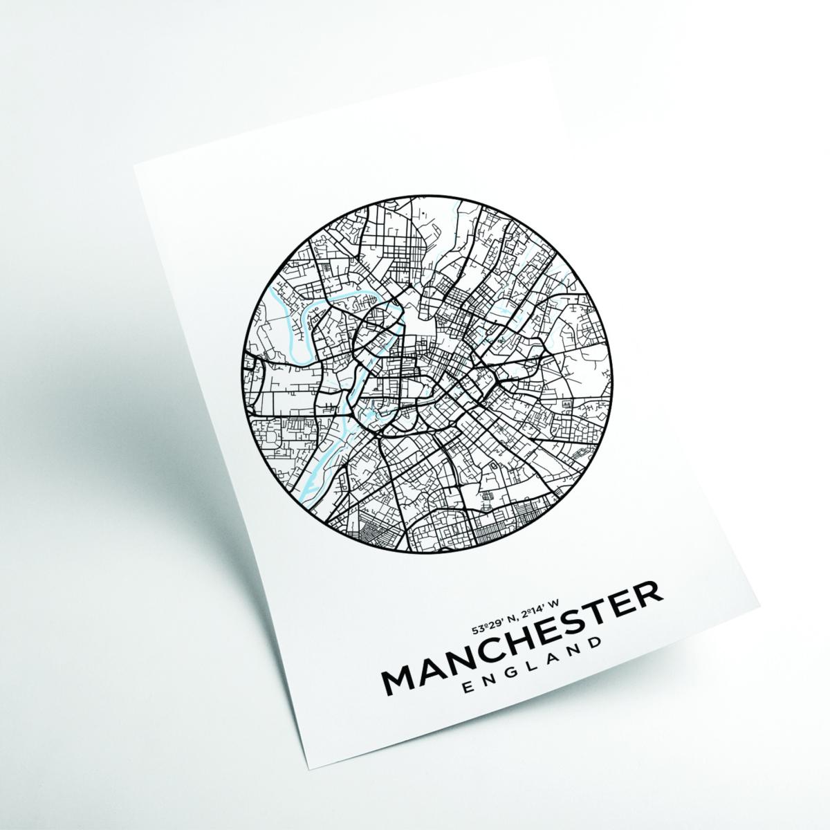 Black Map Of Manchester A1 594 X 841Mm Stanley Print House – image 2