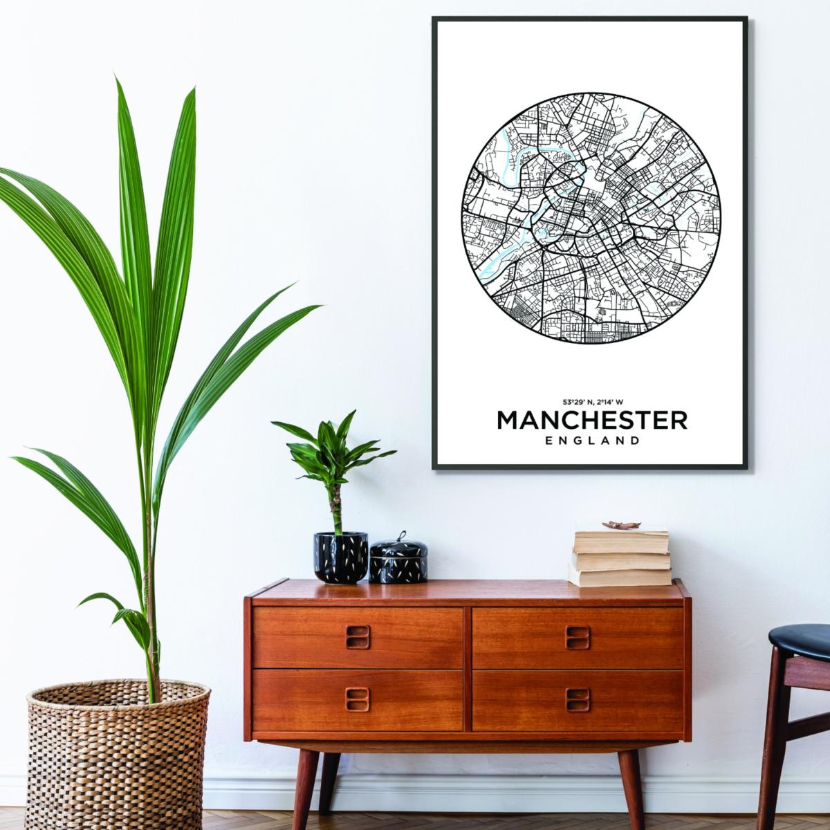 Black Map Of Manchester A1 594 X 841Mm Stanley Print House – image 3