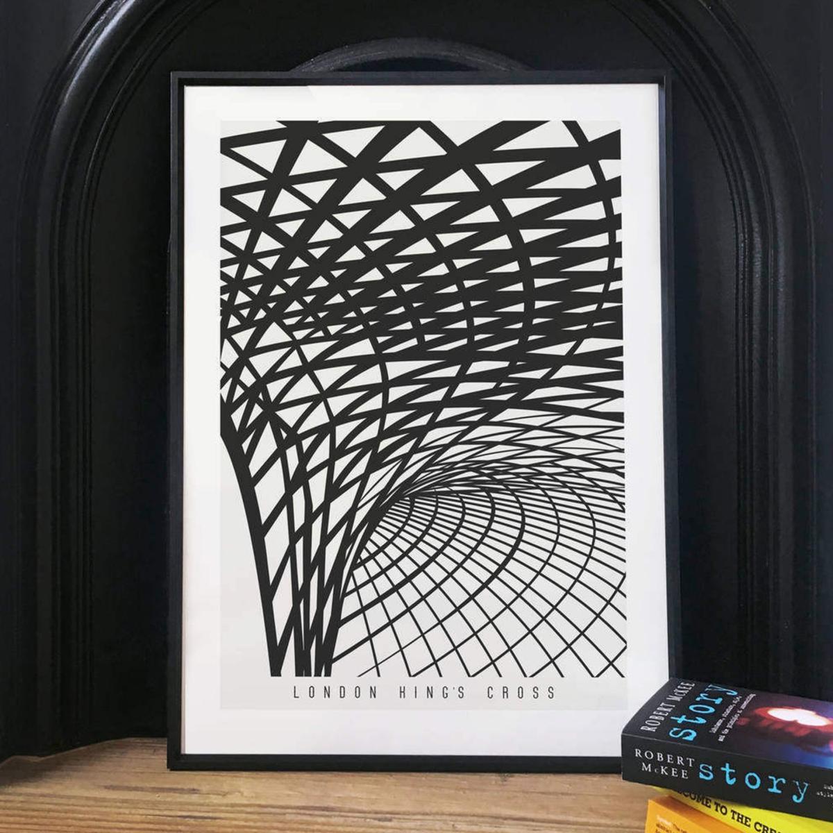 Black The Magnificent Ceiling Of London King's Cross Illustrated Art Print A3 297 X 420Mm Eye for London Prints – image 2