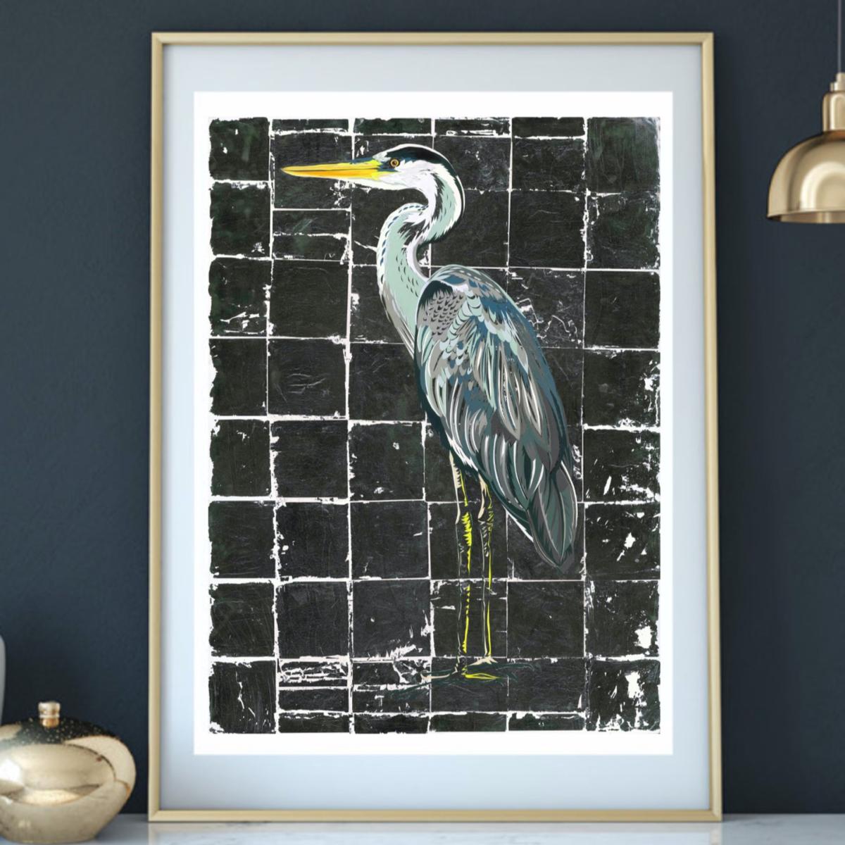 Grey Majestic Heron Limited Edition Fine Art Giclee Print Medium Chloe Croft London Limited – image 3