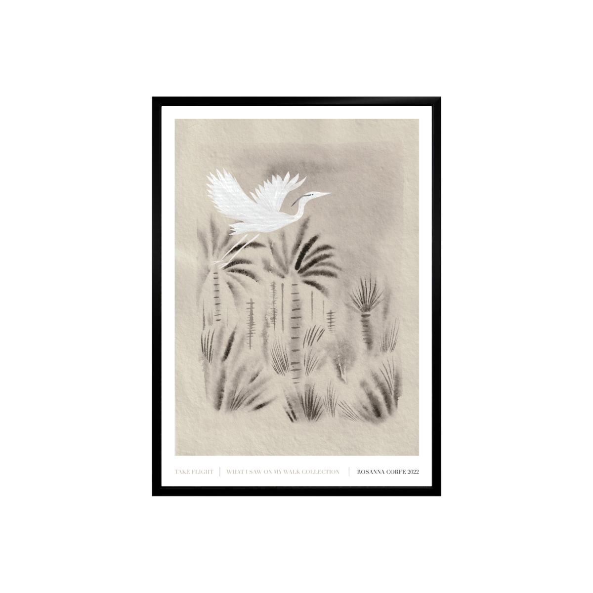 Grey / White / Black A3 - 'Take Flight' Ink Bird Art Print One Size Rosanna Corfe