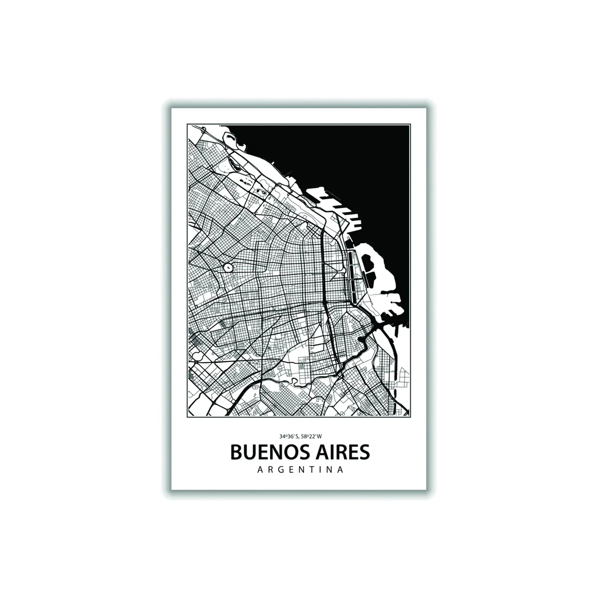 Black Map Of Buenos Aires A4 210 X 297Mm Stanley Print House – image 1